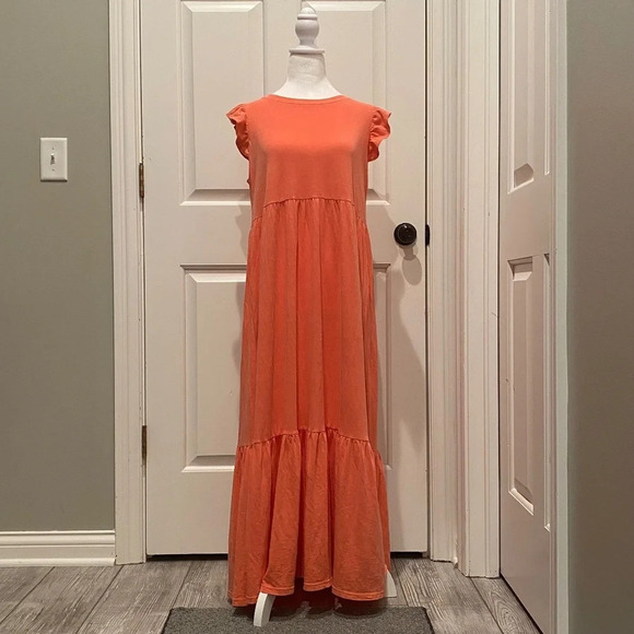 Sundry Tiered Ruffle Sleeve Dress Pigment Cherry 16354 - Picture 4 of 11